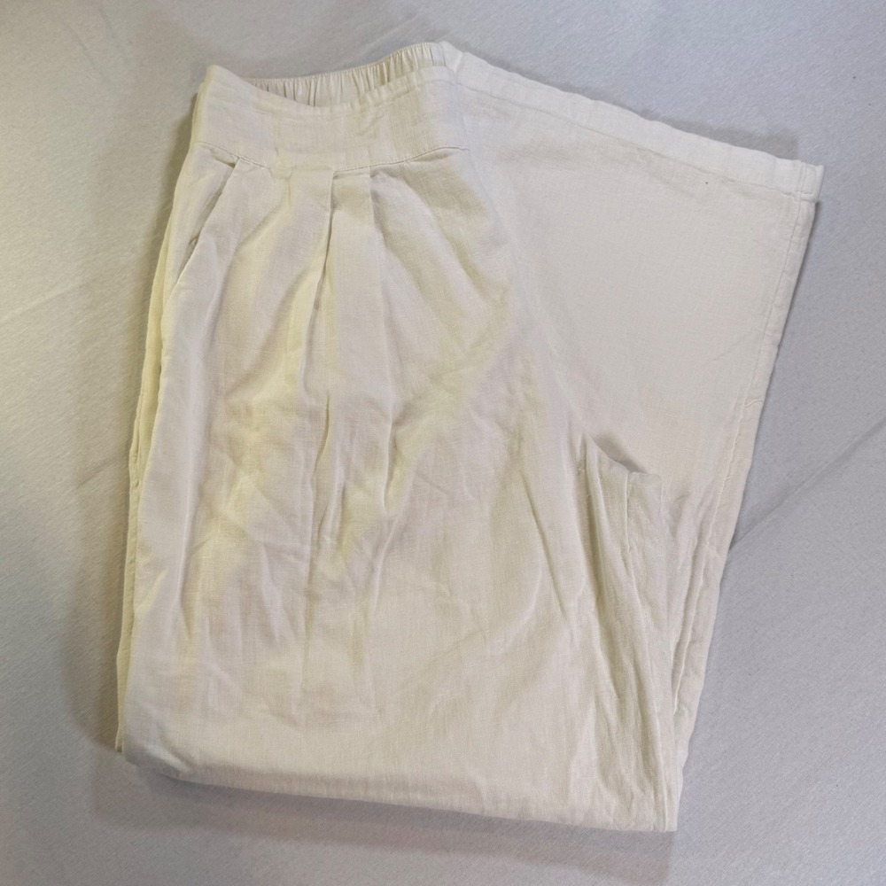 Abercrombie & Fitch Sloane Linen Blend Wide Leg Pants Women M White Pleated Boho